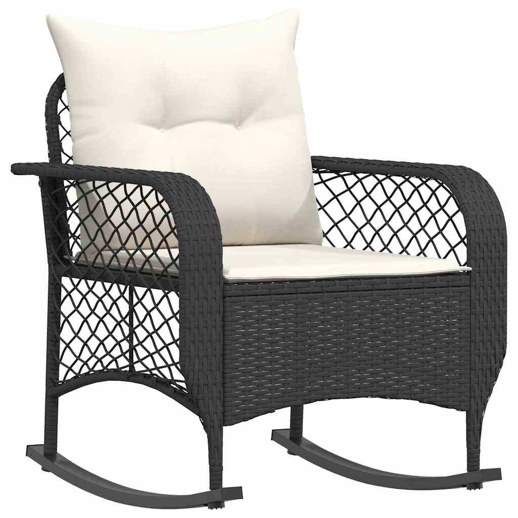 Sedia a Dondolo da Giardino con Cuscini in Polyrattan Nero - homemem39