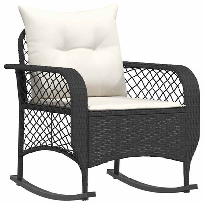 Sedia a Dondolo da Giardino con Cuscini in Polyrattan Nero - homemem39