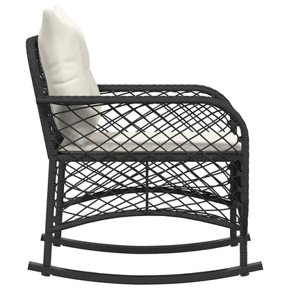 Sedia a Dondolo da Giardino con Cuscini in Polyrattan Nero - homemem39