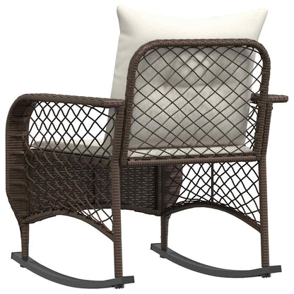 Sedia a Dondolo da Giardino con Cuscini in Polyrattan Marrone