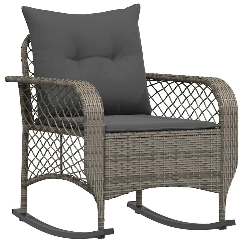 Sedia a Dondolo da Giardino con Cuscini in Polyrattan Grigio - homemem39
