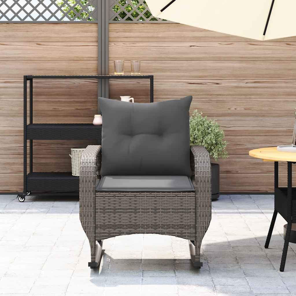 Sedia a Dondolo da Giardino con Cuscini in Polyrattan Grigio - homemem39