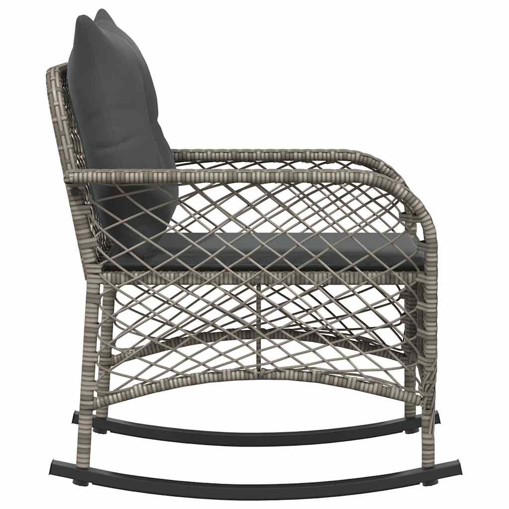 Sedia a Dondolo da Giardino con Cuscini in Polyrattan Grigio - homemem39