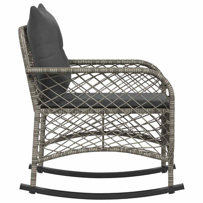 Sedia a Dondolo da Giardino con Cuscini in Polyrattan Grigio - homemem39