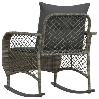 Sedia a Dondolo da Giardino con Cuscini in Polyrattan Grigio - homemem39
