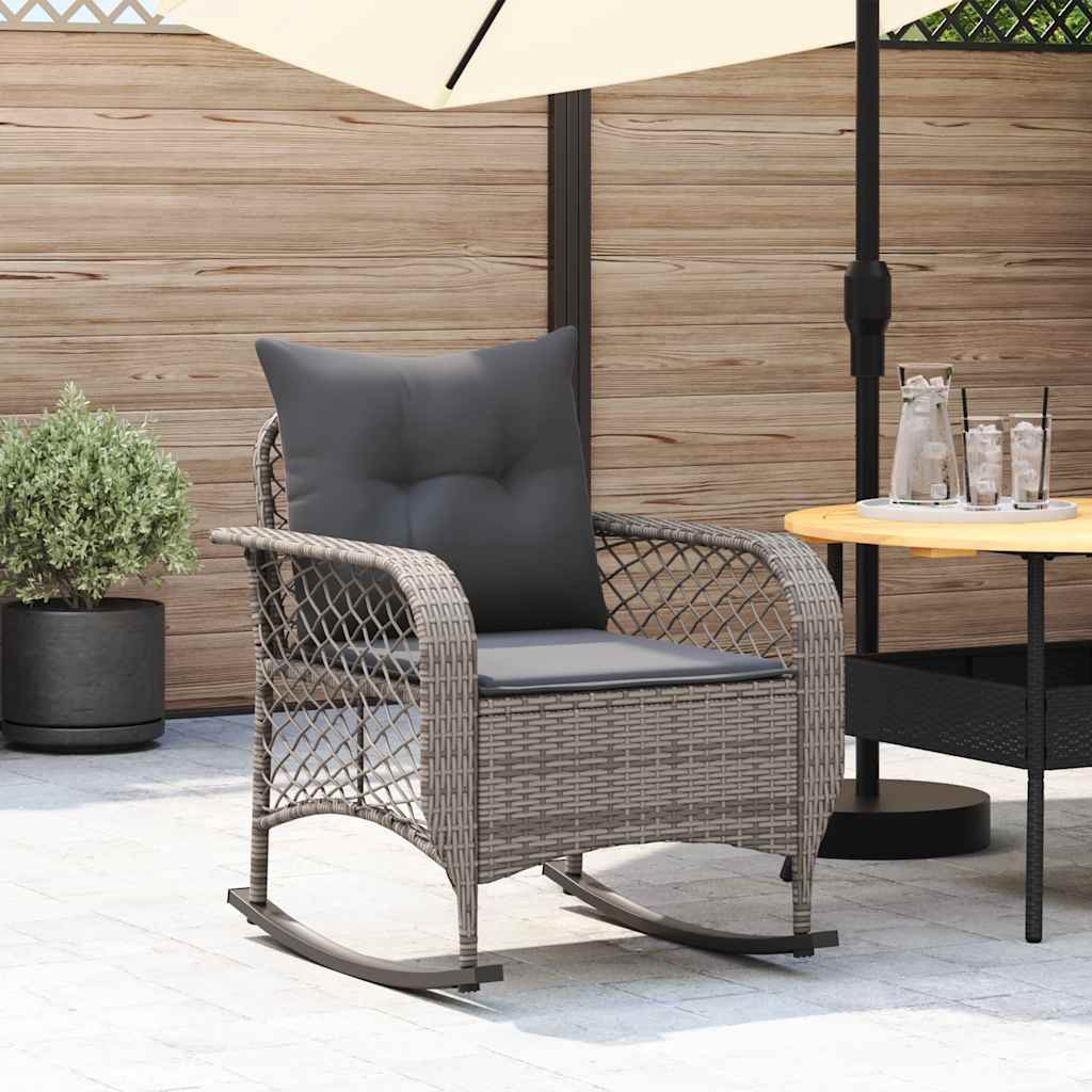 Sedia a Dondolo da Giardino con Cuscini in Polyrattan Grigio - homemem39