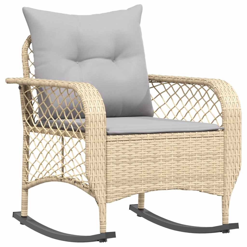 Sedia a Dondolo da Giardino con Cuscini in Polyrattan Beige - homemem39