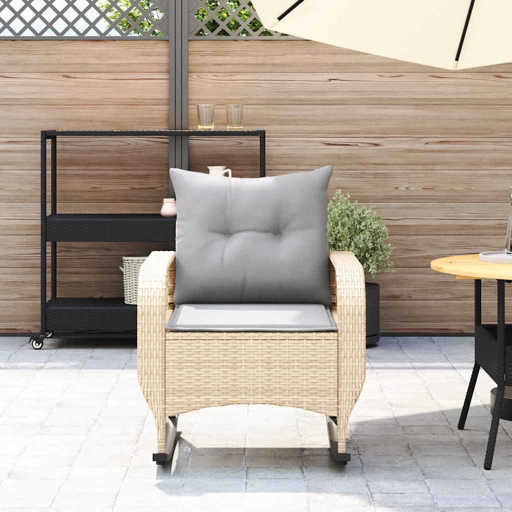 Sedia a Dondolo da Giardino con Cuscini in Polyrattan Beige - homemem39