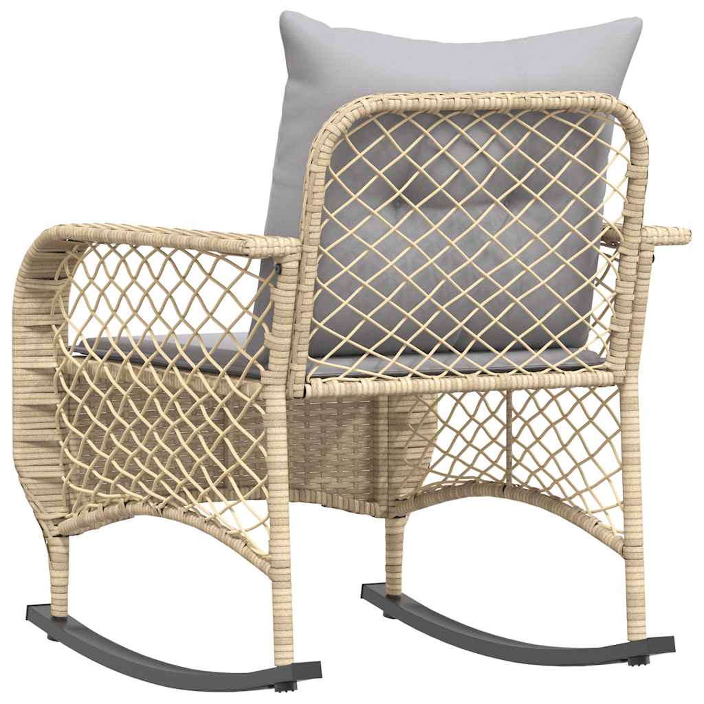 Sedia a Dondolo da Giardino con Cuscini in Polyrattan Beige - homemem39