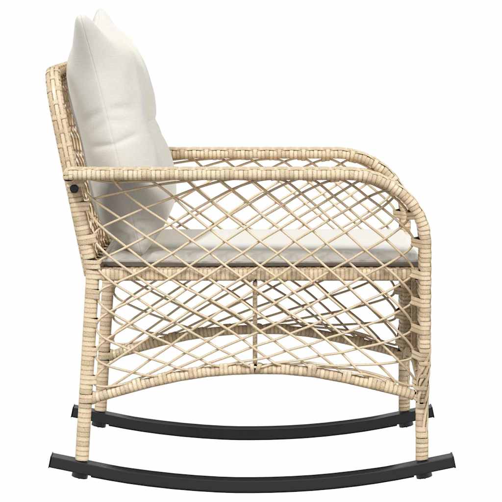 Sedia a Dondolo da Giardino con Cuscini in Polyrattan Beige - homemem39