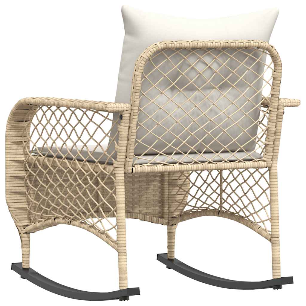 Sedia a Dondolo da Giardino con Cuscini in Polyrattan Beige - homemem39