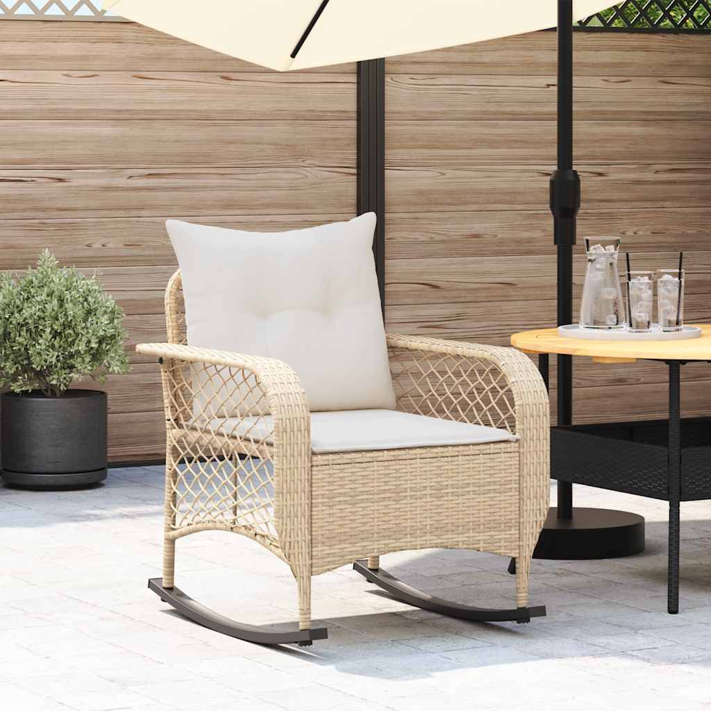 Sedia a Dondolo da Giardino con Cuscini in Polyrattan Beige - homemem39
