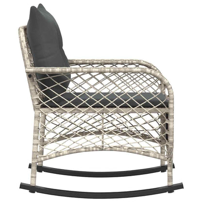 Sedia a Dondolo Giardino con Cuscini Polyrattan Grigio Chiaro - homemem39