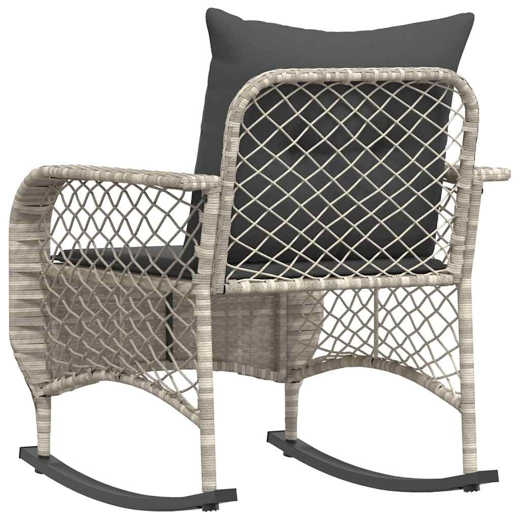 Sedia a Dondolo Giardino con Cuscini Polyrattan Grigio Chiaro - homemem39