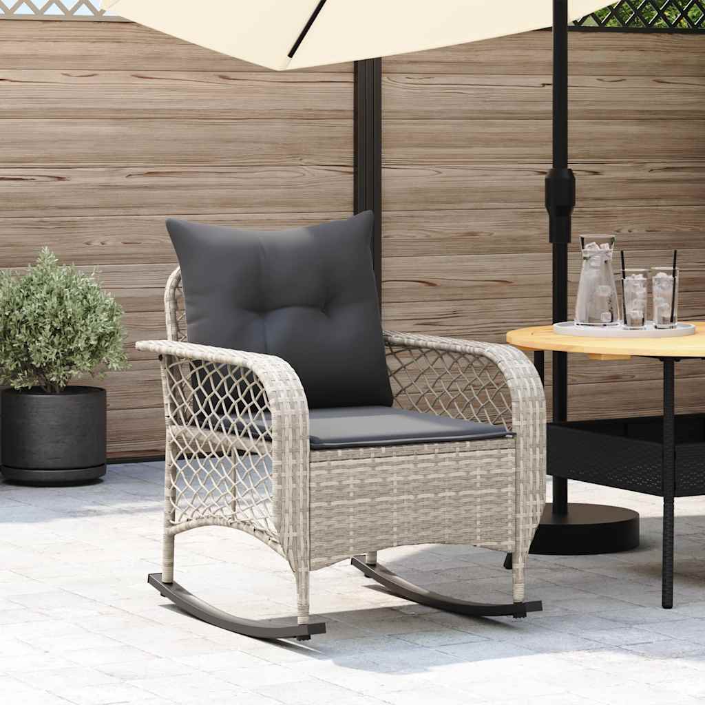 Sedia a Dondolo Giardino con Cuscini Polyrattan Grigio Chiaro - homemem39