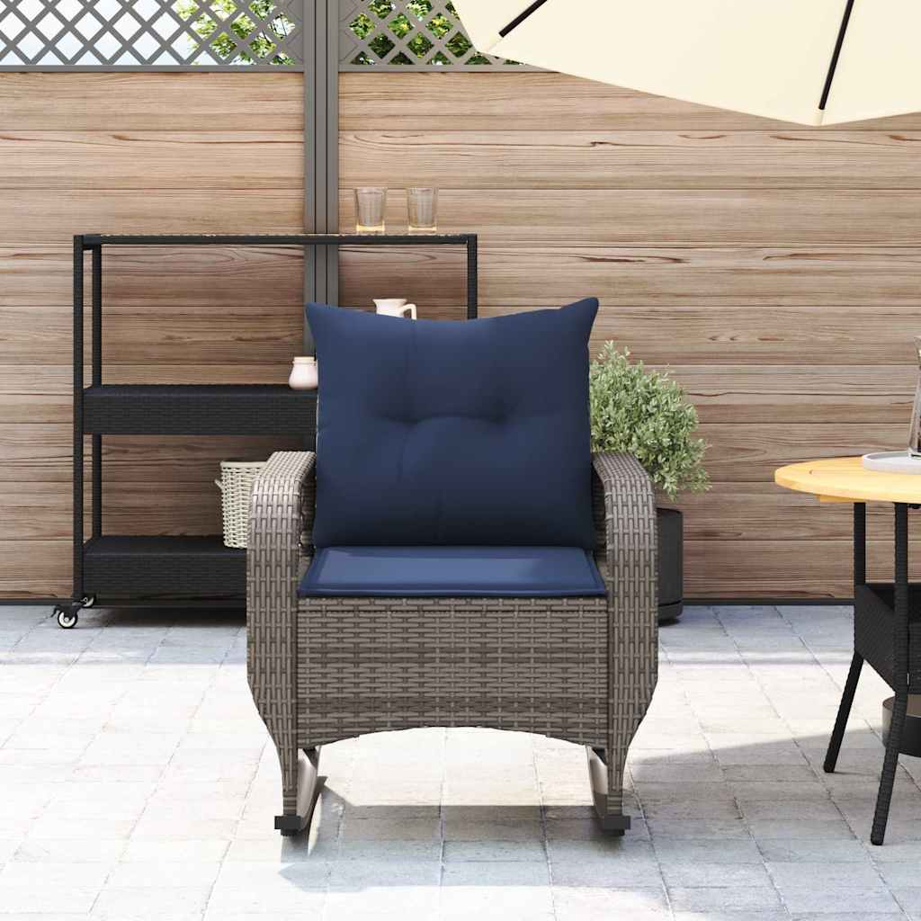Sedia a Dondolo da Giardino con Cuscini in Polyrattan Grigio - homemem39