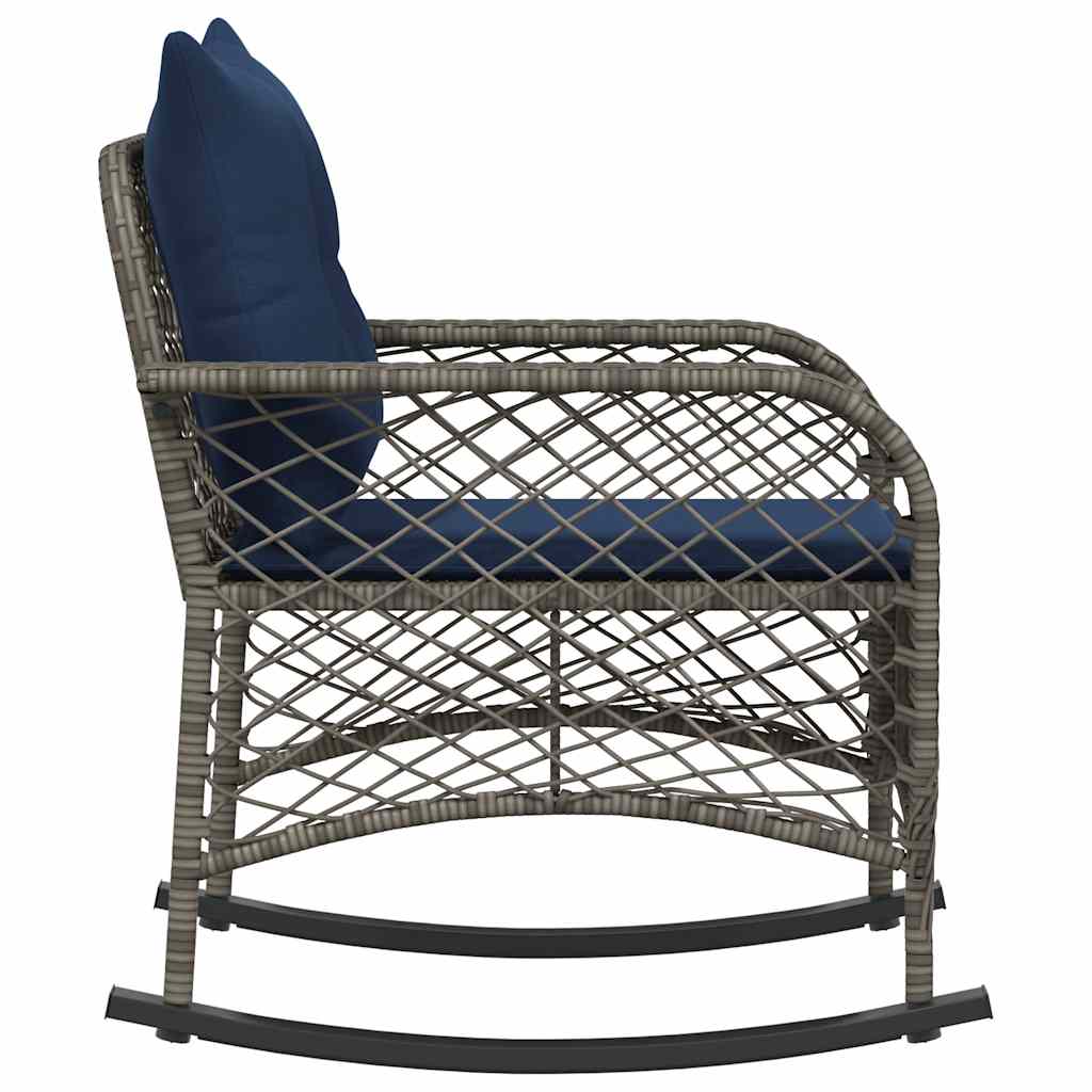 Sedia a Dondolo da Giardino con Cuscini in Polyrattan Grigio - homemem39
