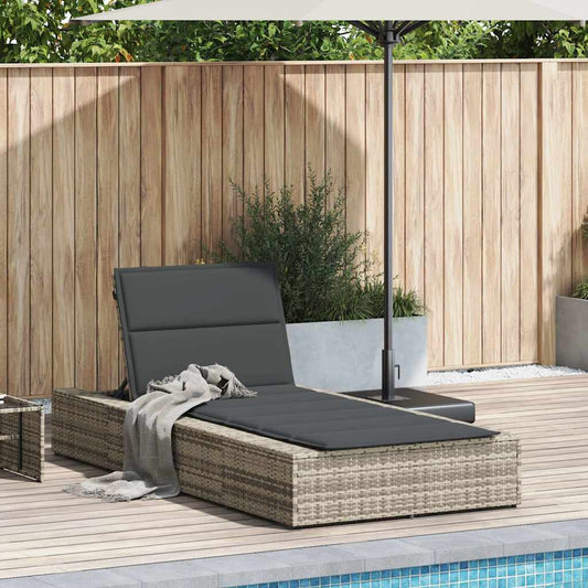 Lettino con Cuscino Galleggiante Grigio Chiaro in Polyrattan - homemem39