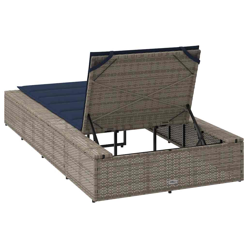 Lettino Prendisole con Cuscino Galleggiante Grigio Polyrattan - homemem39