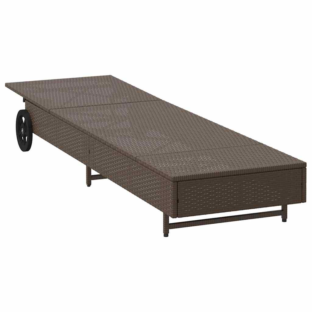 Lettino Prendisole con Ruote e Cuscino in Polyrattan Marrone - homemem39