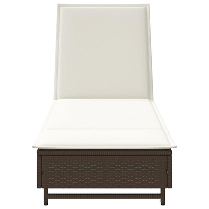 Lettino Prendisole con Ruote e Cuscino in Polyrattan Marrone - homemem39