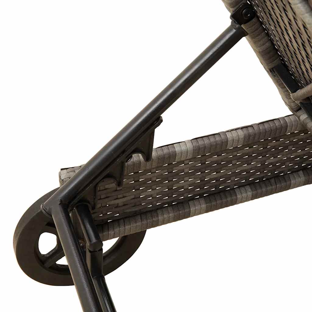 Lettino Prendisole con Ruote e Cuscino in Polyrattan Grigio - homemem39