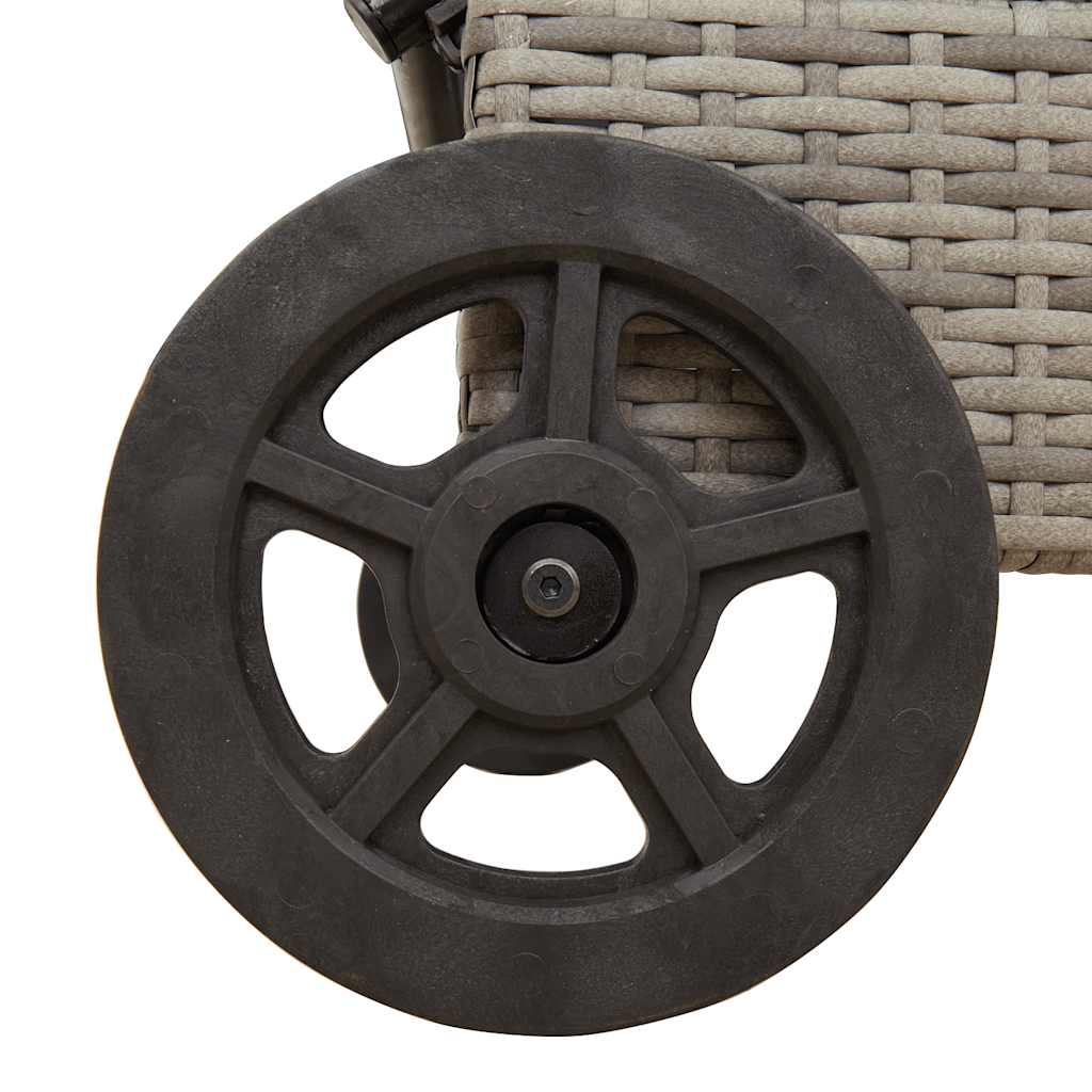 Lettino Prendisole con Ruote e Cuscino in Polyrattan Grigio - homemem39