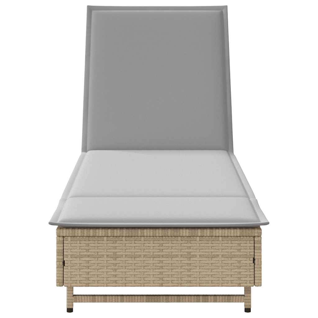 Lettino Prendisole con Ruote e Cuscino in Polyrattan Beige - homemem39