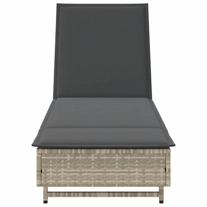 Lettino Prendisole con Ruote e Cuscino Polyrattan Grigio Chiaro - homemem39