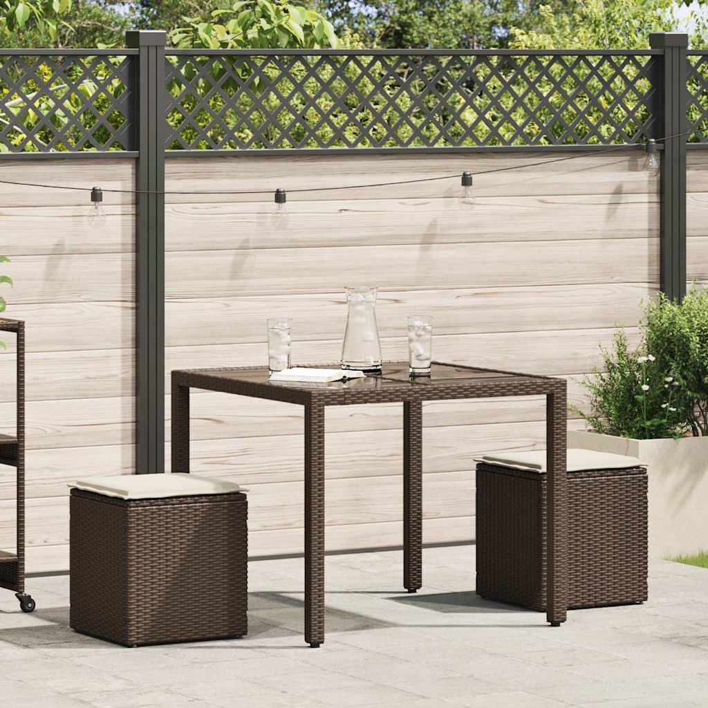 Sgabelli Giardino con Cuscini 2pz Marrone 40x40x43cm Polyrattan - homemem39