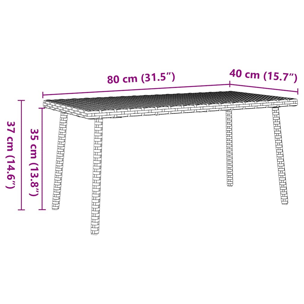Tavolino da Giardino Rettangolare Nero 80x40x37 cm Polyrattan