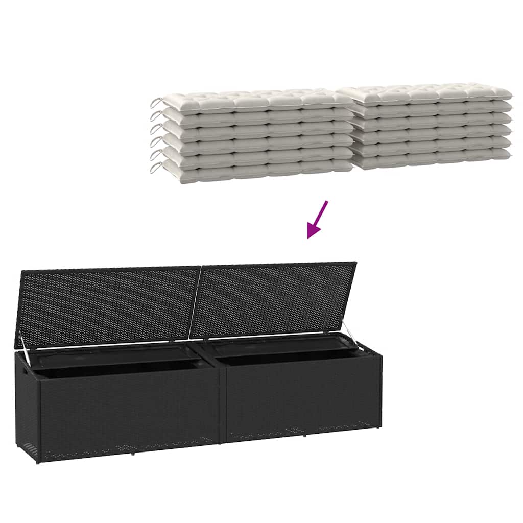 Baule da Giardino Nero 220x50x58 cm in Polyrattan - homemem39