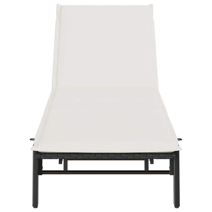 Lettino Prendisole con Cuscino Nero in Polyrattan - homemem39