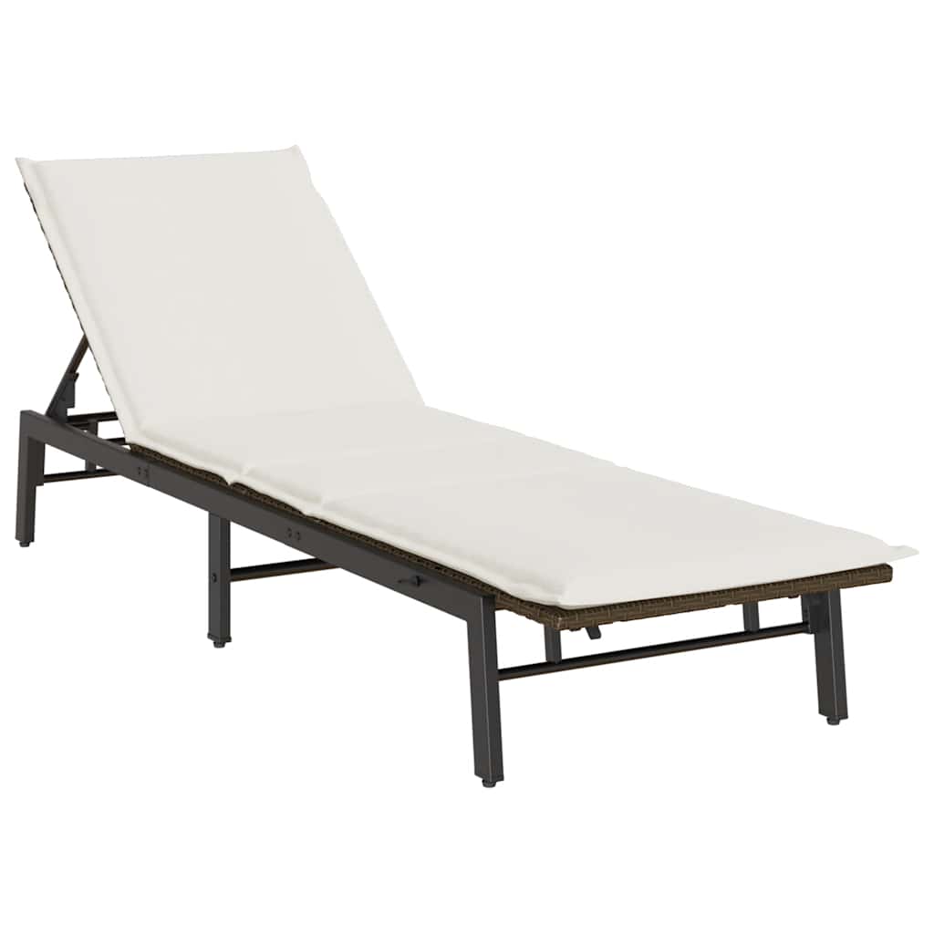 Lettino Prendisole con Cuscino Marrone in Polyrattan - homemem39