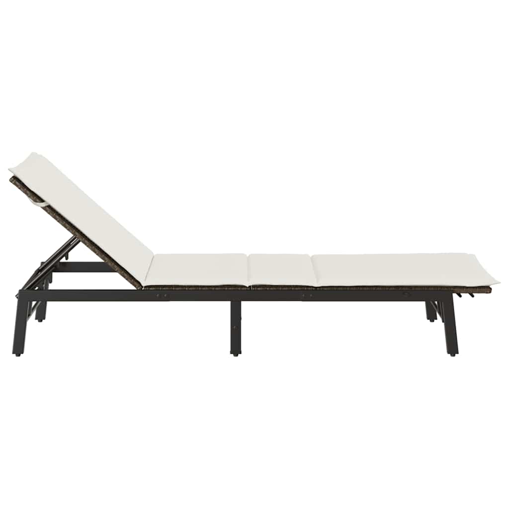 Lettino Prendisole con Cuscino Marrone in Polyrattan - homemem39