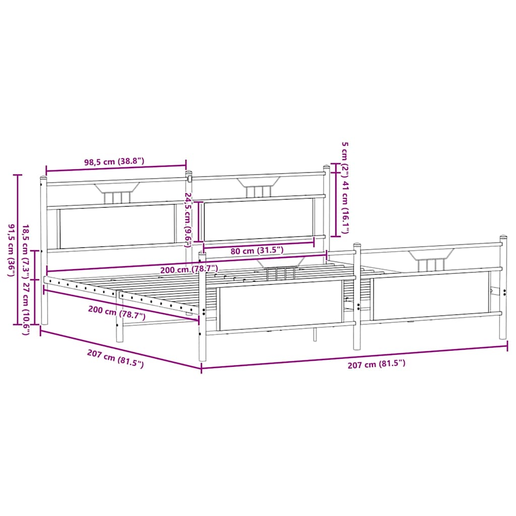 Giroletto senza Materaso in Metallo Rovere Fumo 200x200 cm | homemem39