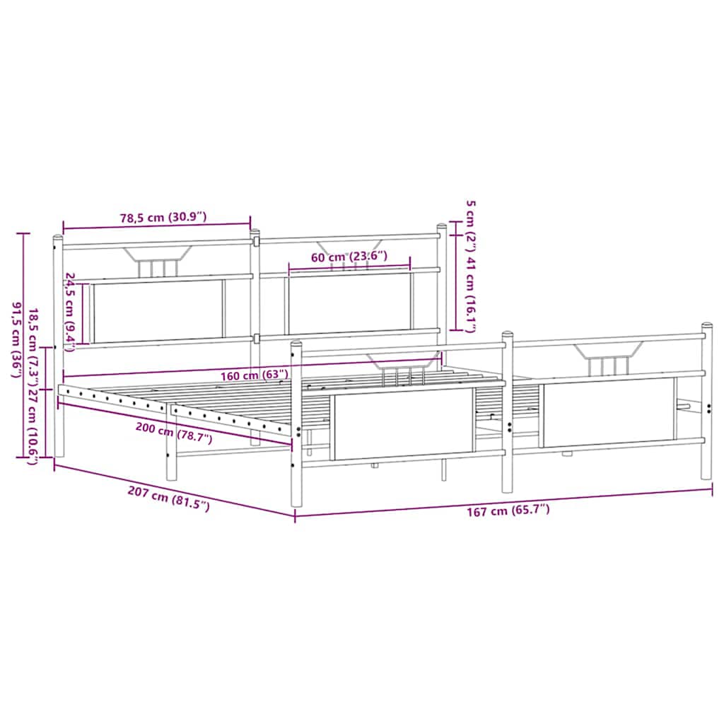 Giroletto senza Materaso in Metallo Rovere Sonoma 160x200 cm | homemem39