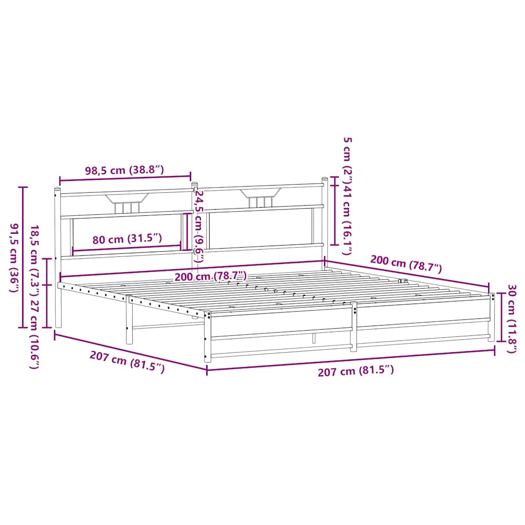 Giroletto senza Materaso in Metallo Rovere Fumo 200x200 cm