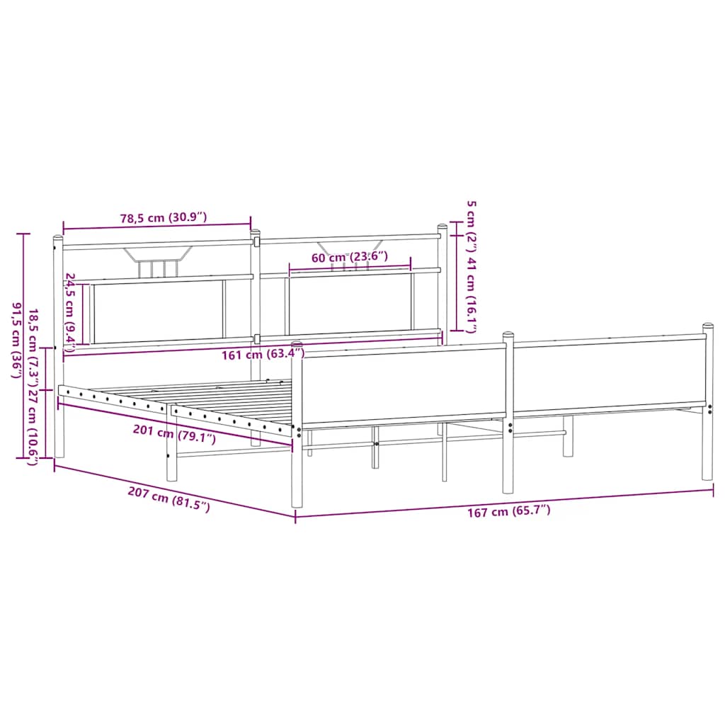 Giroletto senza Materaso in Metallo Rovere Fumo 160x200 cm