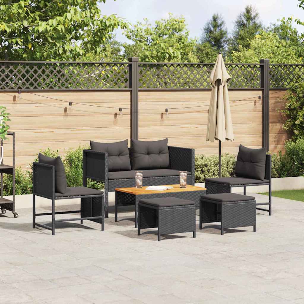 Set Divano da Giardino con cuscino 6 pcs Nero polyrattan