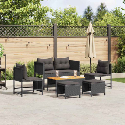 Set Divano da Giardino con cuscino 6 pcs Nero polyrattan