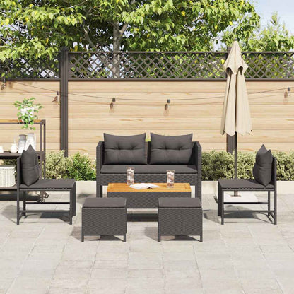 Set Divano da Giardino con cuscino 6 pcs Nero polyrattan