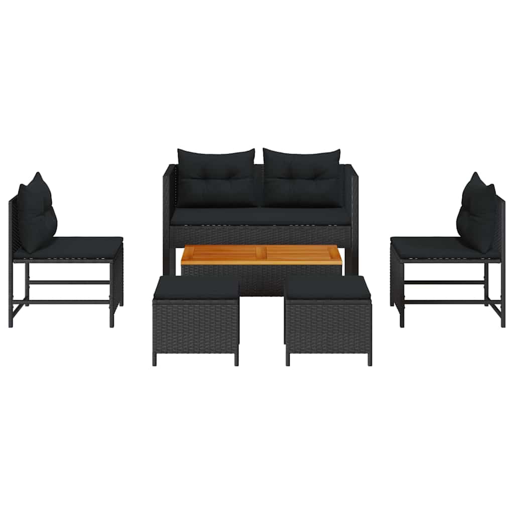 Set Divano da Giardino con cuscino 6 pcs Nero polyrattan