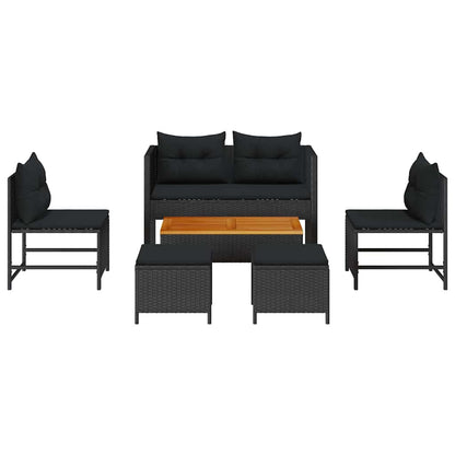 Set Divano da Giardino con cuscino 6 pcs Nero polyrattan