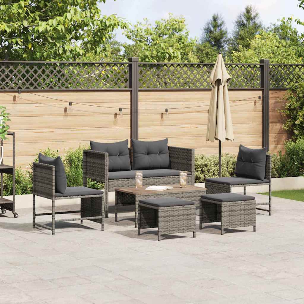 Set Divano da Giardino 6 pcs Grigio e Grigio Scuro polyrattan