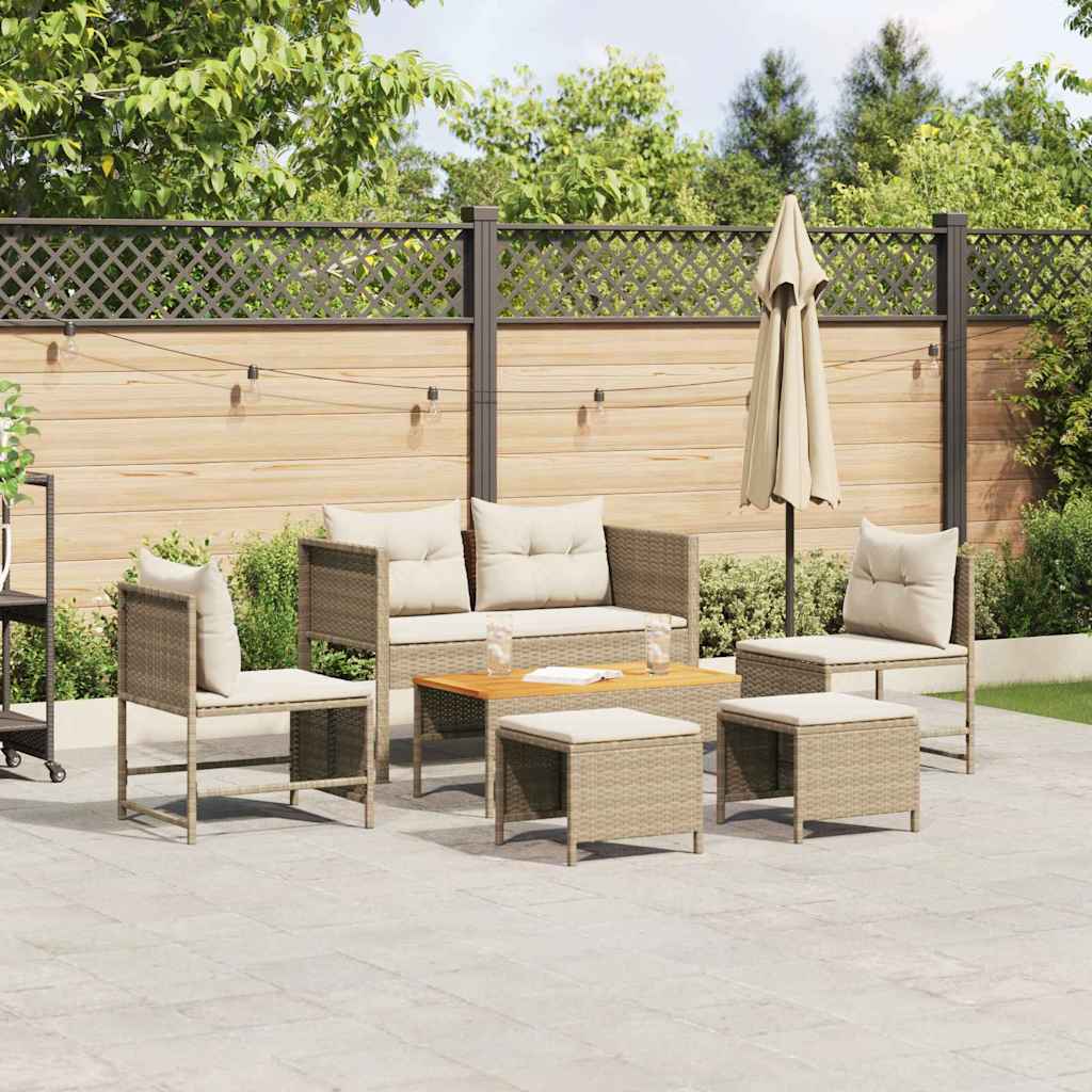 Set Divano da Giardino 6 pcs Beige e Crema polyrattan