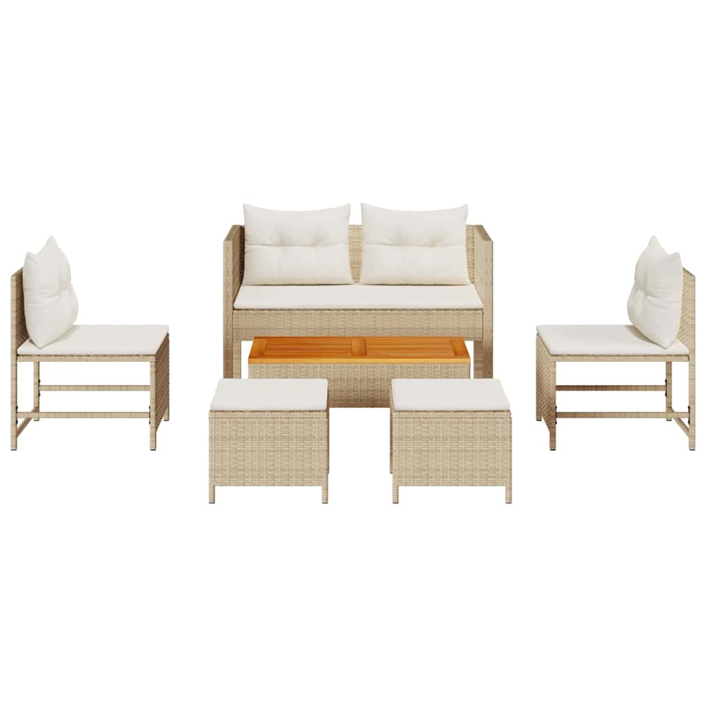 Set Divano da Giardino 6 pcs Beige e Crema polyrattan