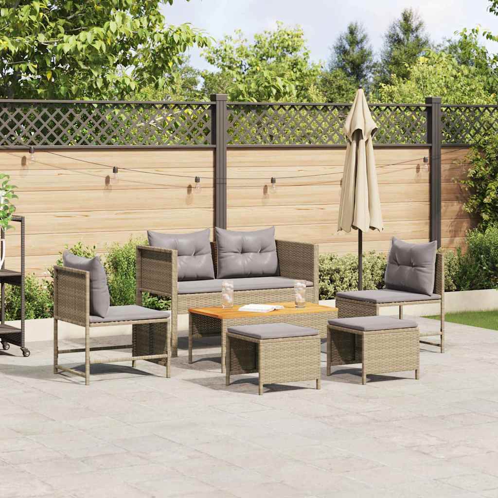Set Divano da Giardino 6 pcs Beige e Grigio Chiaro polyrattan