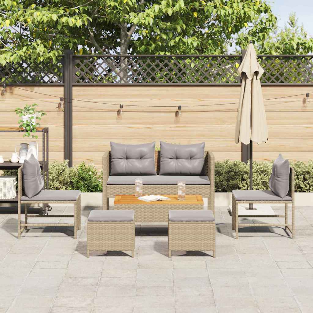 Set Divano da Giardino 6 pcs Beige e Grigio Chiaro polyrattan