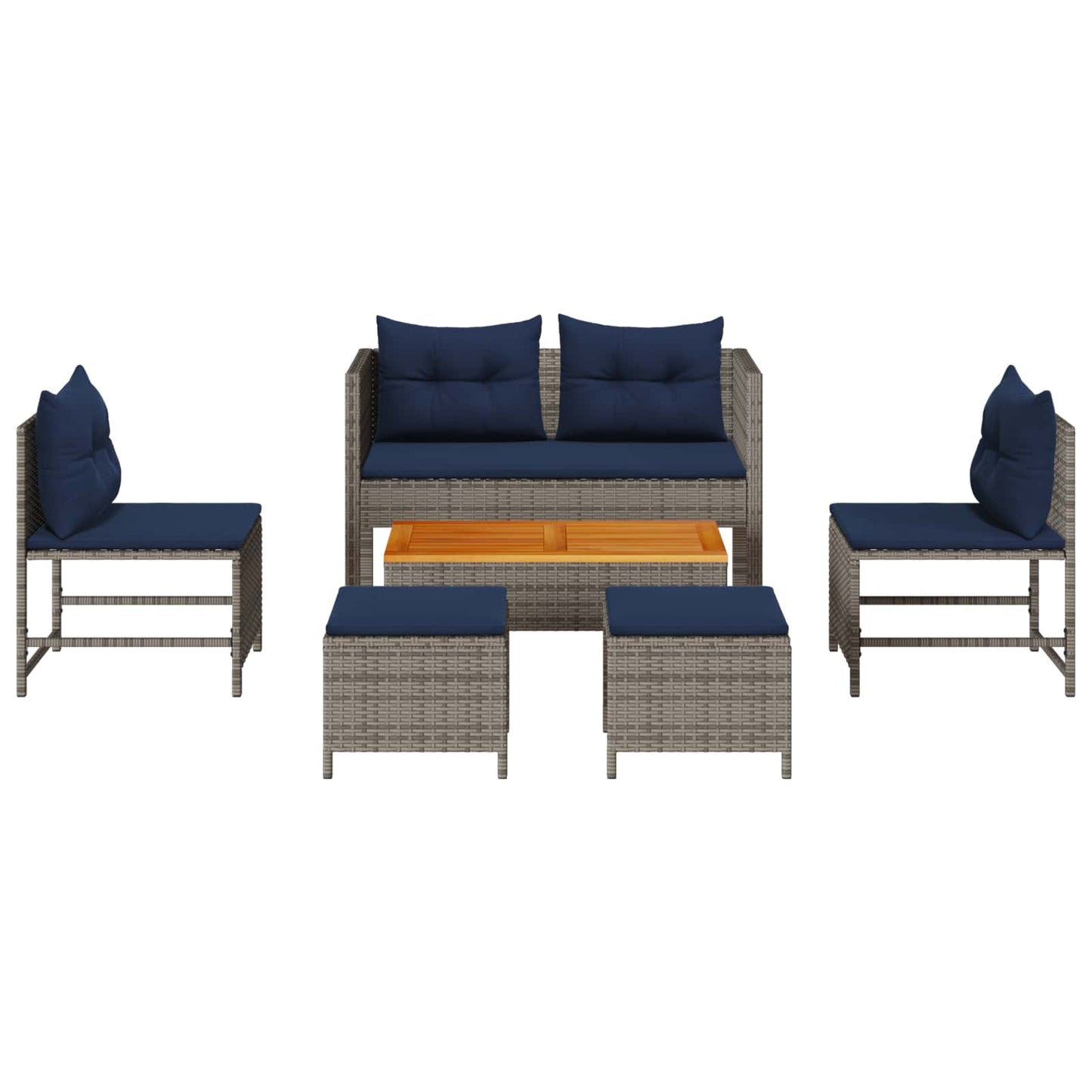 Set Divano da Giardino 6 pcs Grigio e Blu Navy polyrattan